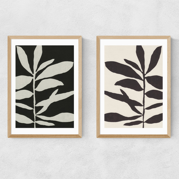 Linocut Branch Set Narrow Oak Frame
