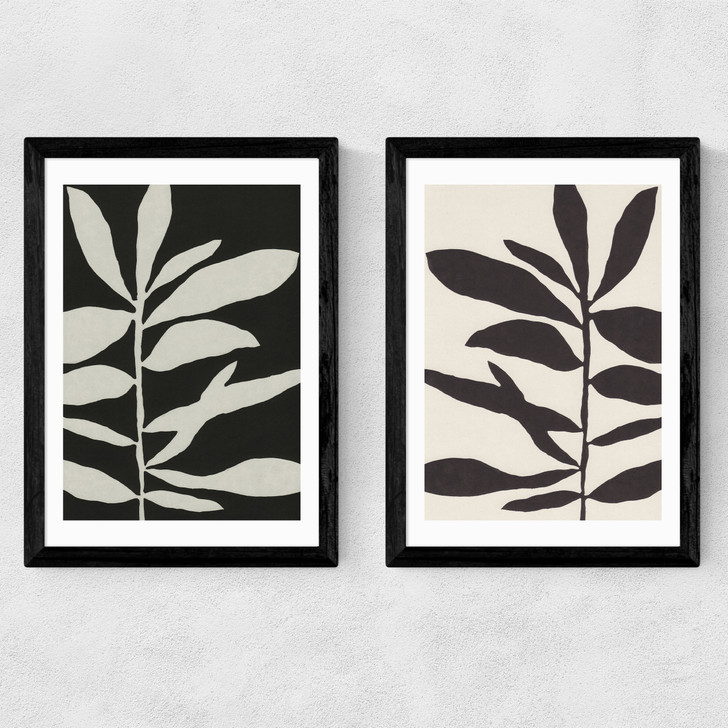 Linocut Branch Set Medium Black Frame