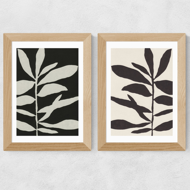 Linocut Branch Set Wide Oak Frame