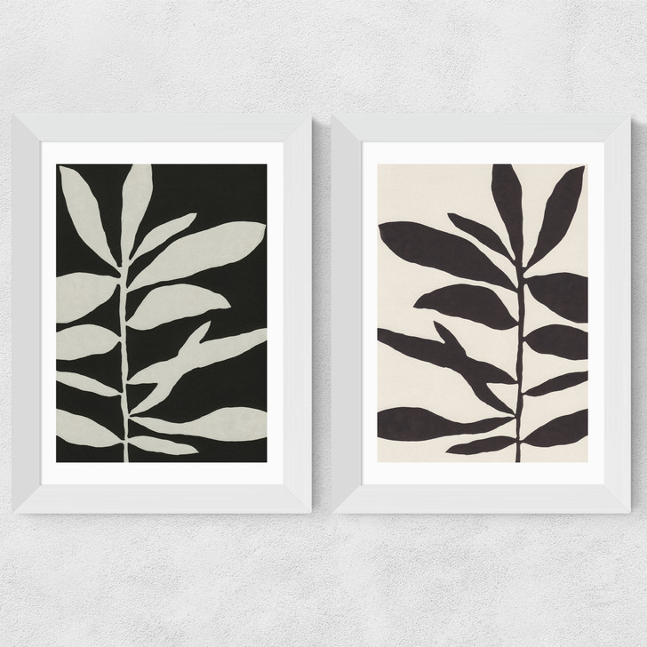 Linocut Branch Set Wide White Frame