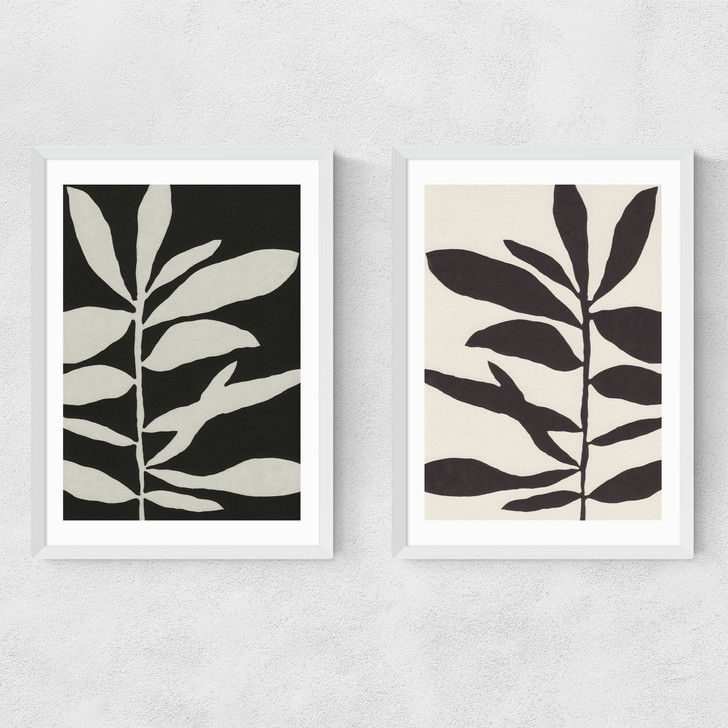 linocut branch set art print by alisa galitsyna in white frame