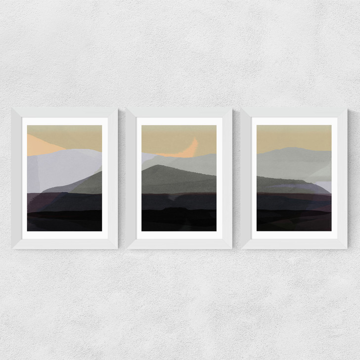 Golden Hills Tryptich Wide White Frame
