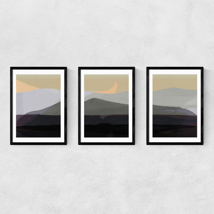 Golden Hills Tryptich Narrow Black Frame