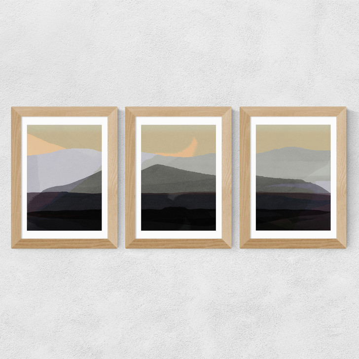 Golden Hills Tryptich Wide Oak Frame