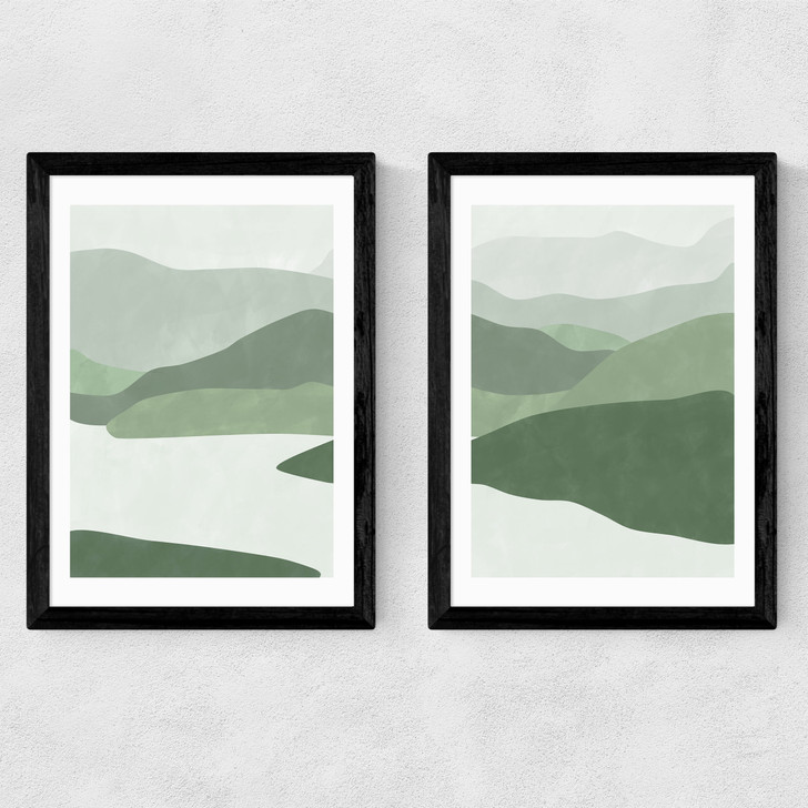 Green Landscape Set Medium Black Frame
