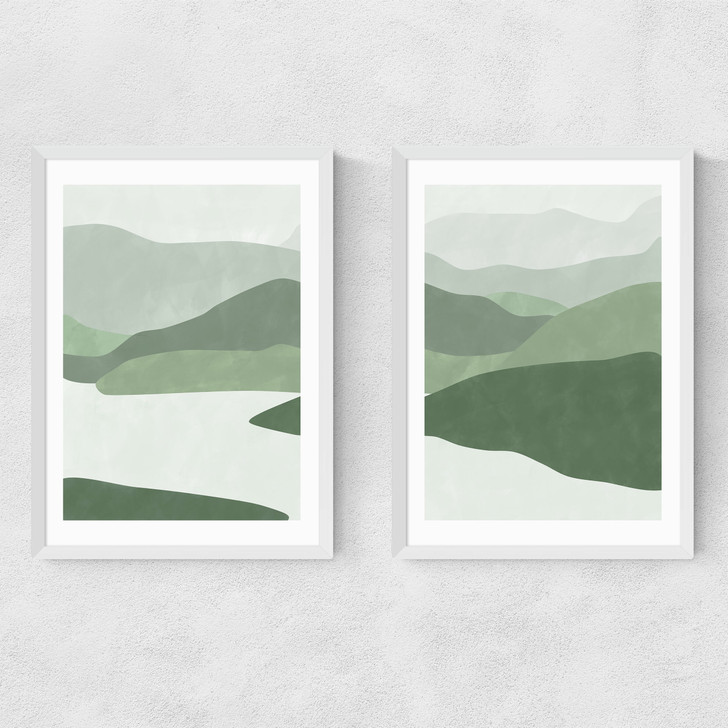 Green Landscape Set Narrow White Frame