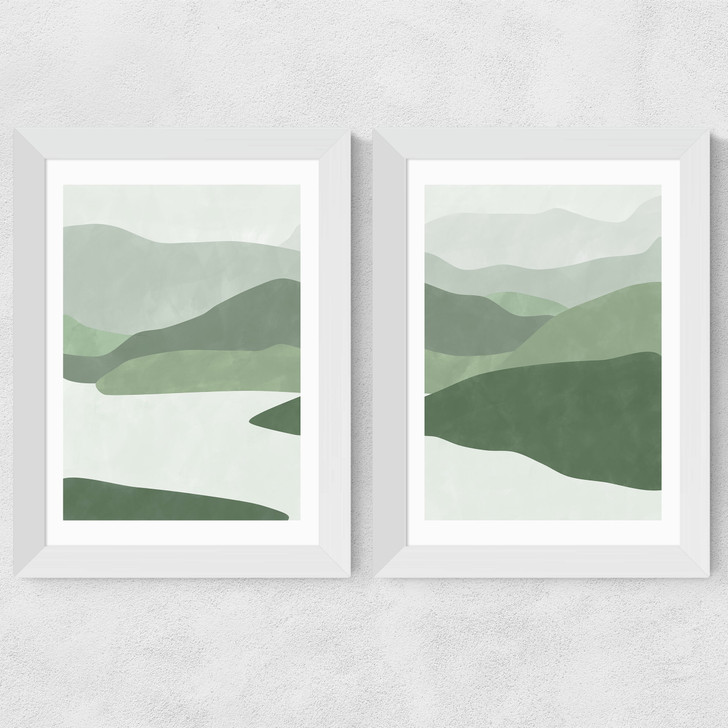 Green Landscape Set Wide White Frame