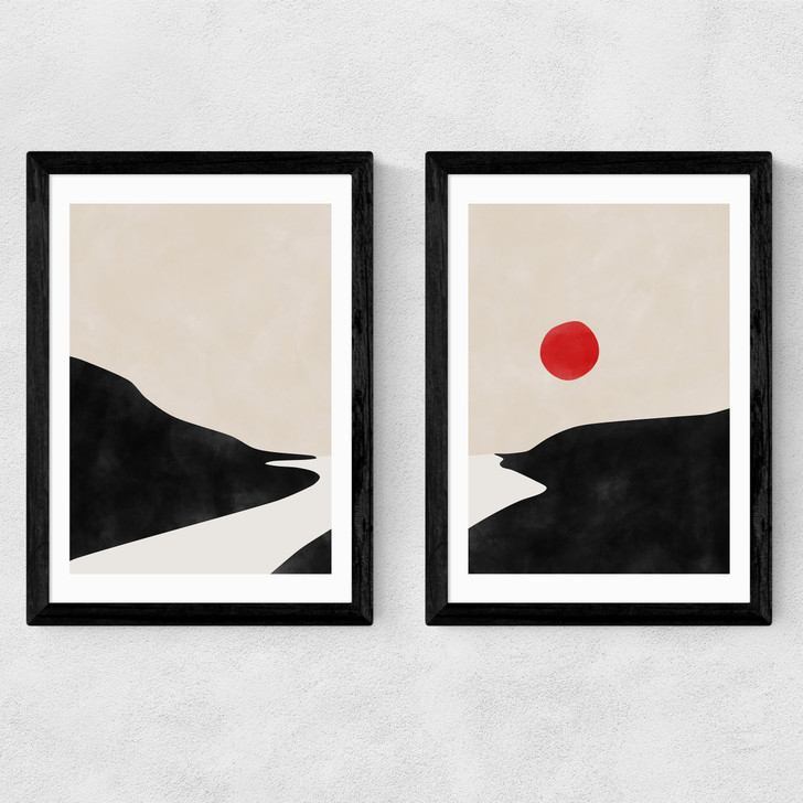 Beige & Black Landscape Set Medium Black Frame
