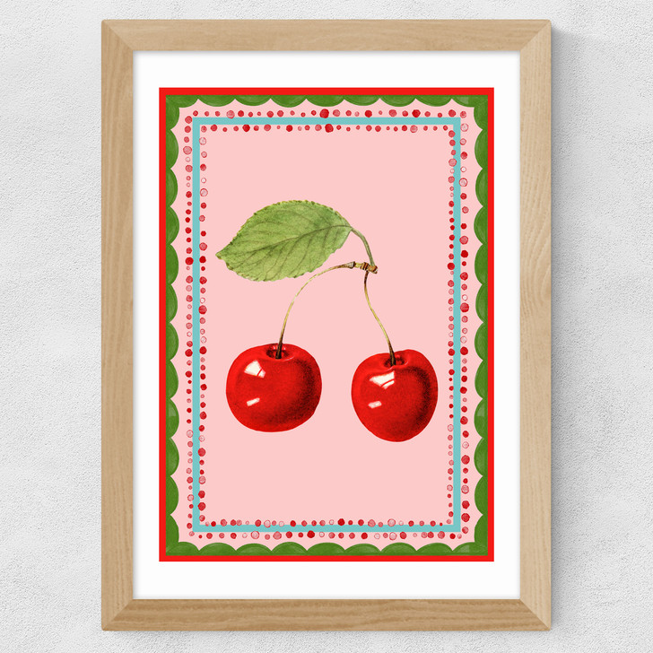 Carnival Cherries Wide Oak Frame