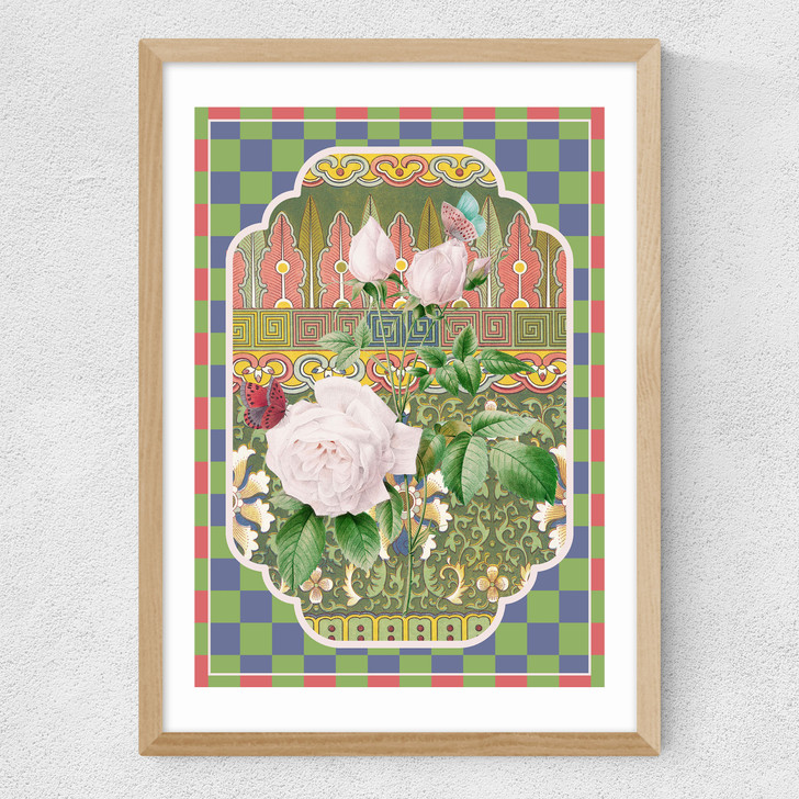 Flora & Pattern II Medium Oak Frame