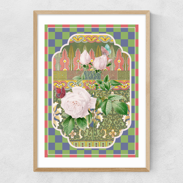 Flora & Pattern II Narrow Oak Frame