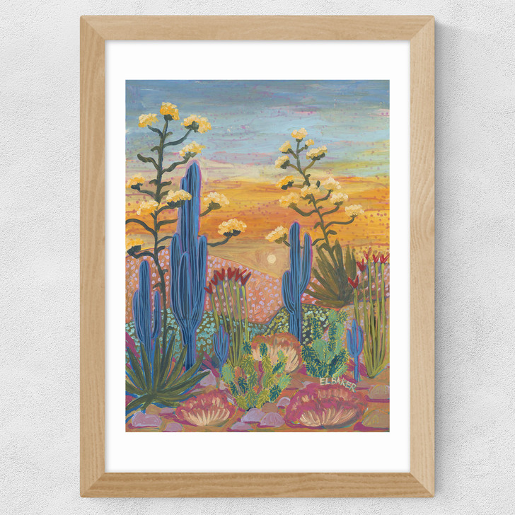 Saguaro Cactus Wide Oak Frame