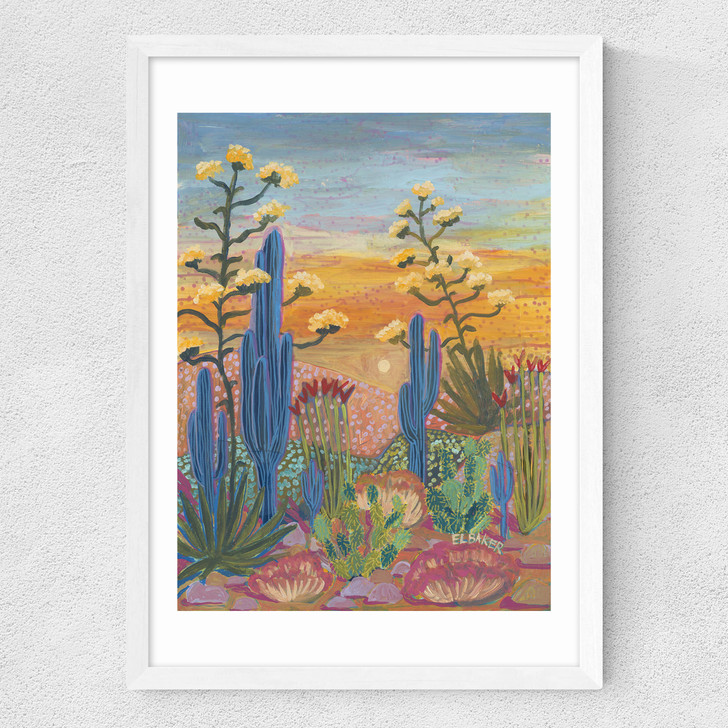 Saguaro Cactus Medium White Frame