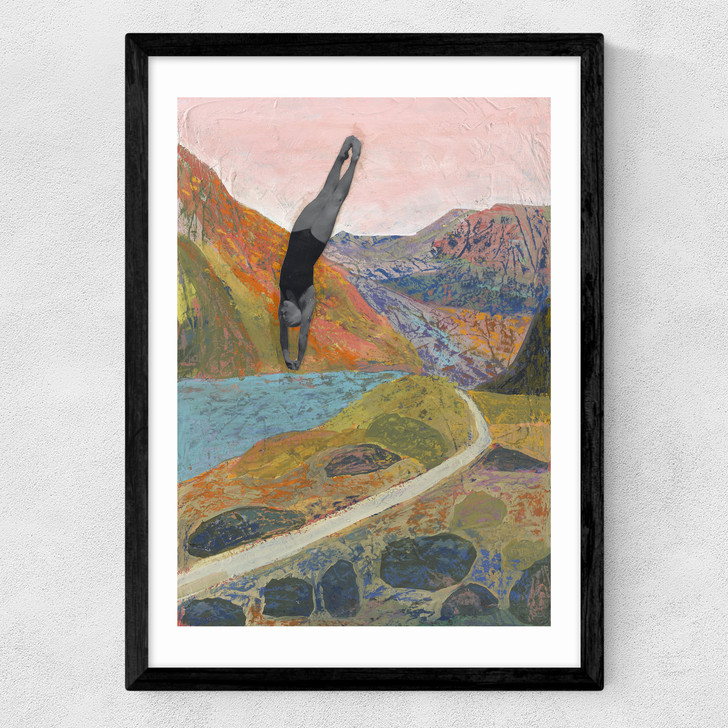 Midcentury Modern Swimming Diving Medium Black Frame