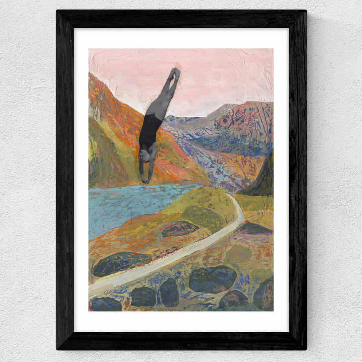 Midcentury Modern Swimming Diving Wide Black Frame