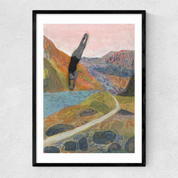 Midcentury Modern Swimming Diving Narrow Black Frame