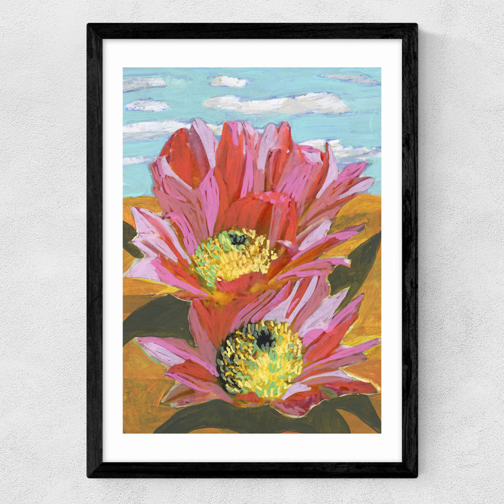 Pink Desert Cactus Flower Medium Black Frame