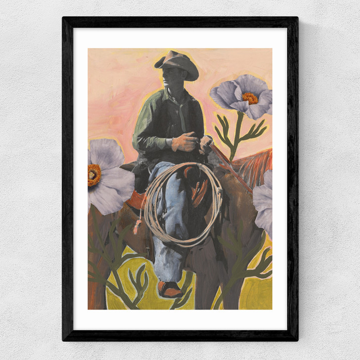 Retro Rodeo Cowboy Medium Black Frame