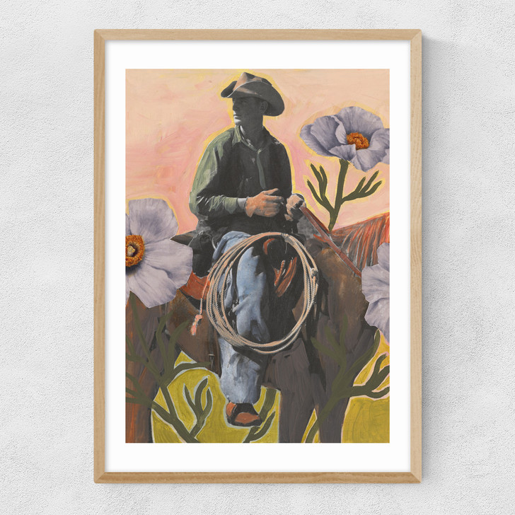 Retro Rodeo Cowboy Narrow Oak Frame