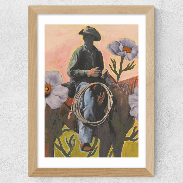 Retro Rodeo Cowboy Wide Oak Frame