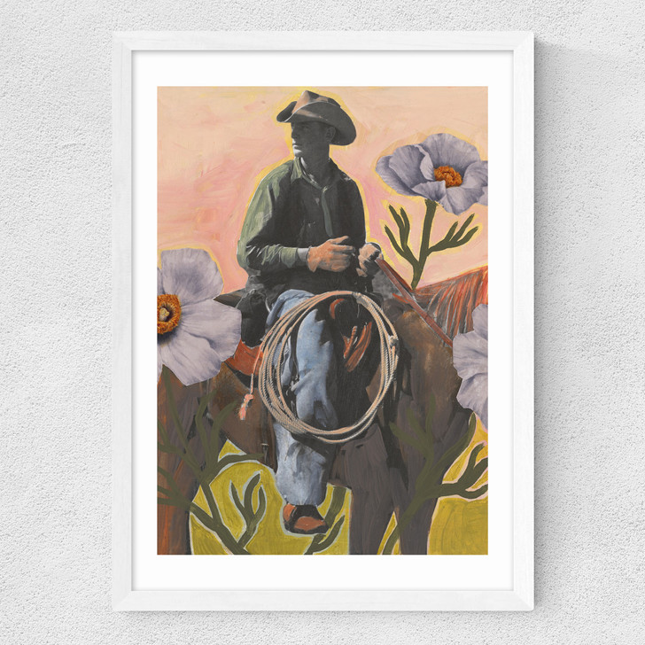 Retro Rodeo Cowboy Medium White Frame