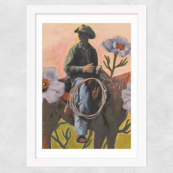 Retro Rodeo Cowboy Wide White Frame