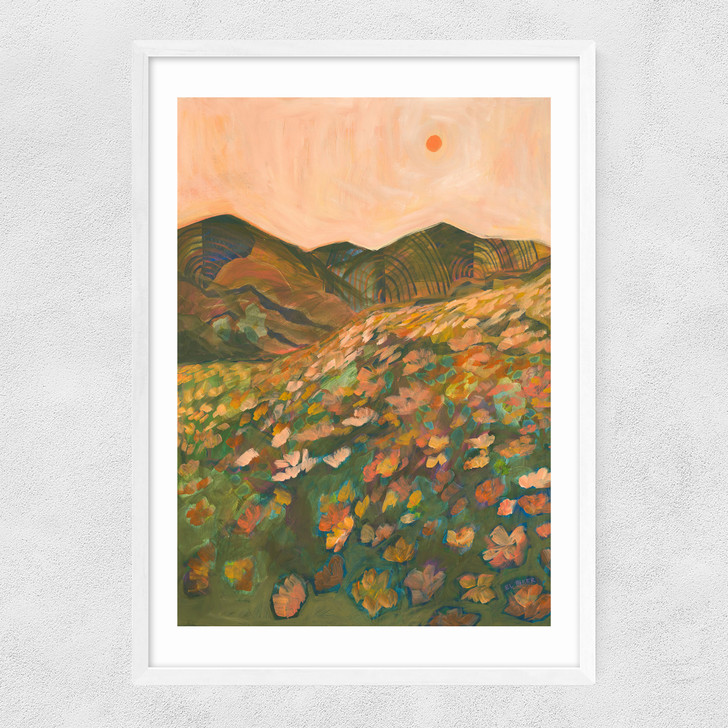 Pastel Poppy Landscape Narrow White Frame