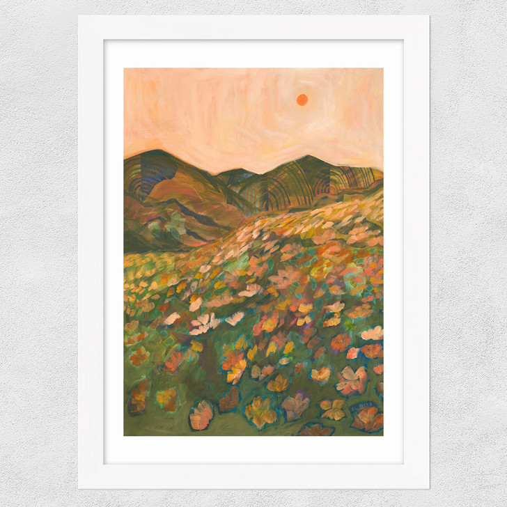 Pastel Poppy Landscape Wide White Frame