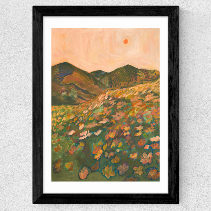 Pastel Poppy Landscape Wide Black Frame