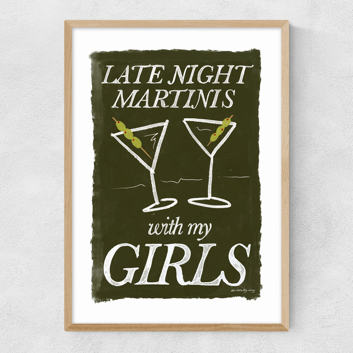 Martini's with My Girls Narrow Oak Frame
