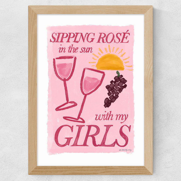 Rose in the Sun with My Girls Wide Oak Frame