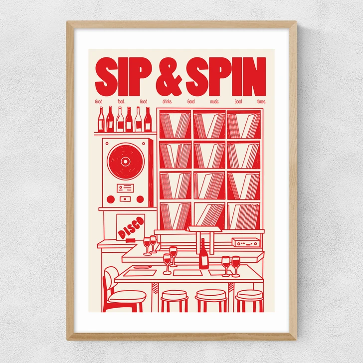 Sip & Spin Narrow Oak Frame