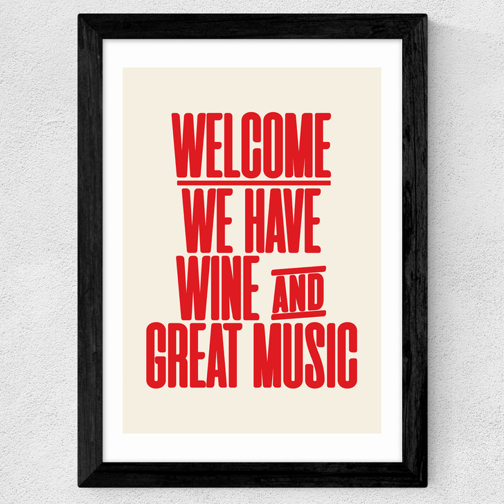 Welcome Wine & Music Wide Black Frame