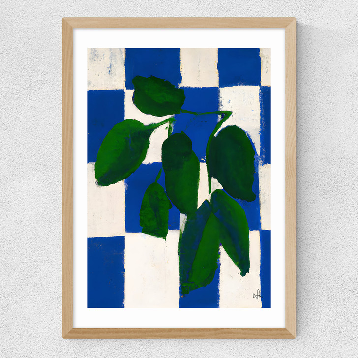 Checkered Greenery Medium Oak Frame