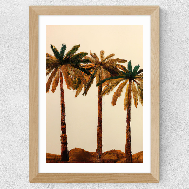 Palm Trio Wide Oak Frame