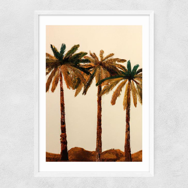 Palm Trio Narrow White Frame