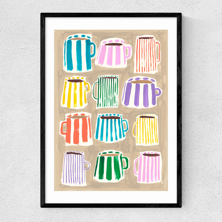 Stripey Coffee Cups Narrow Black Frame