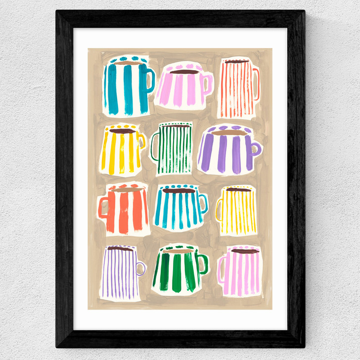Stripey Coffee Cups Wide Black Frame