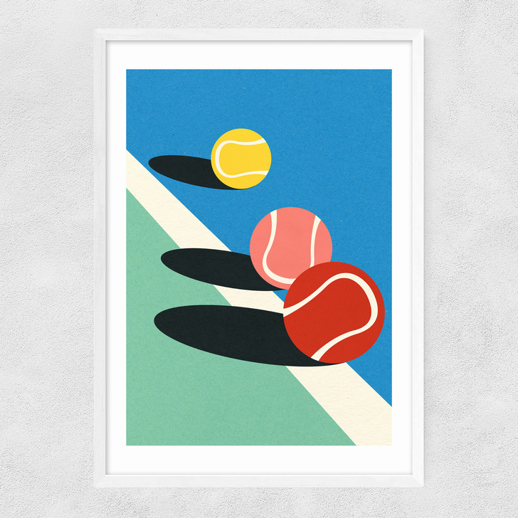 3 Tennis Balls Narrow White Frame