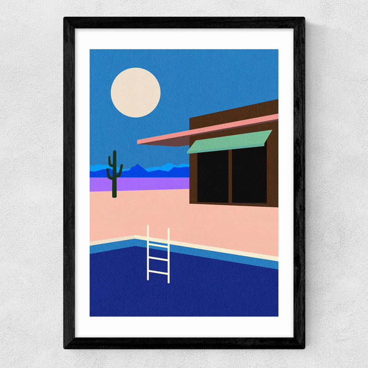 Desert House By Night Medium Black Frame