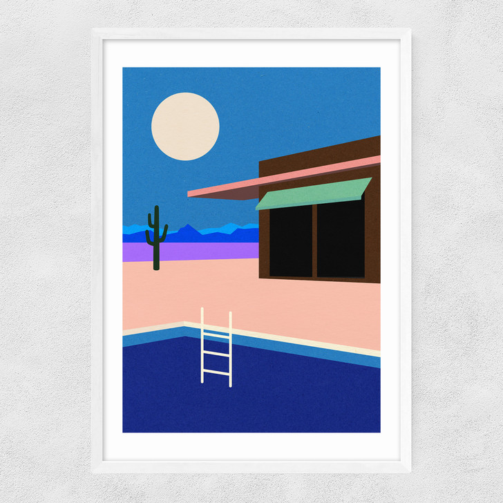 Desert House By Night Narrow White Frame