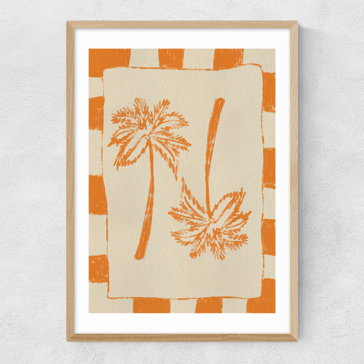 Palm Paradise (Orange) Narrow Oak Frame
