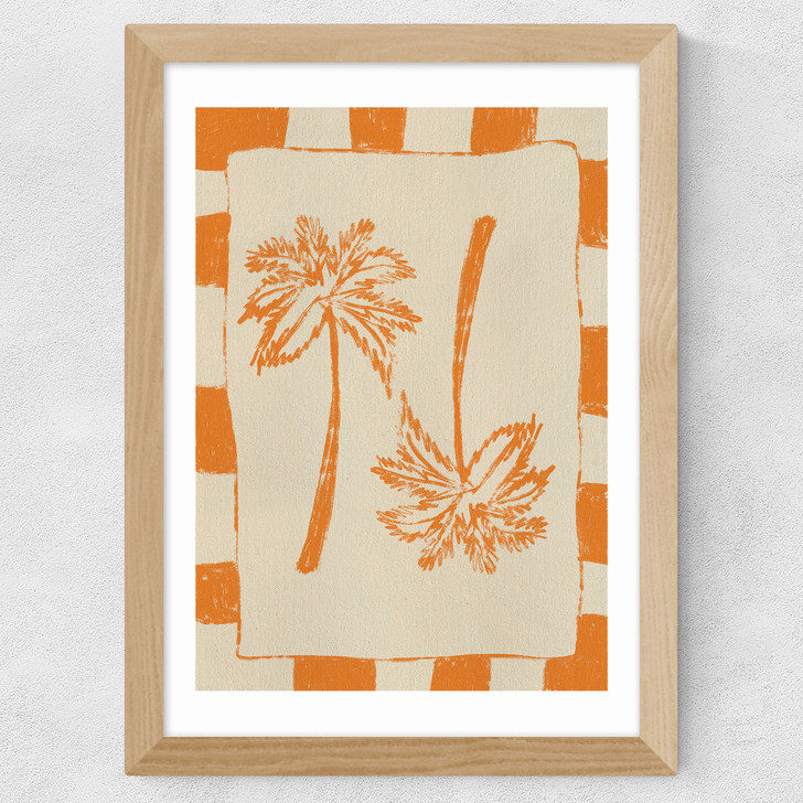 Palm Paradise (Orange) Wide Oak Frame