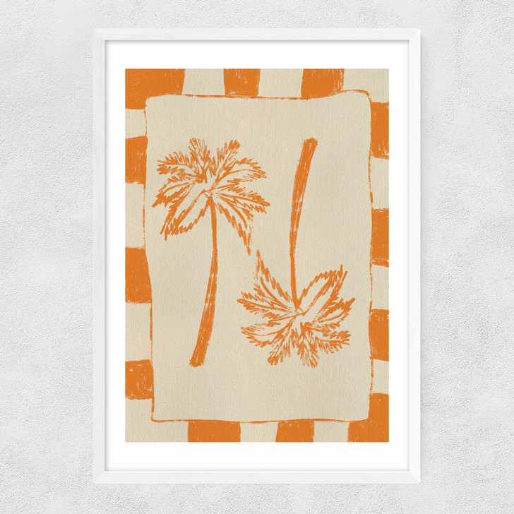 Palm Paradise (Orange) Narrow White Frame