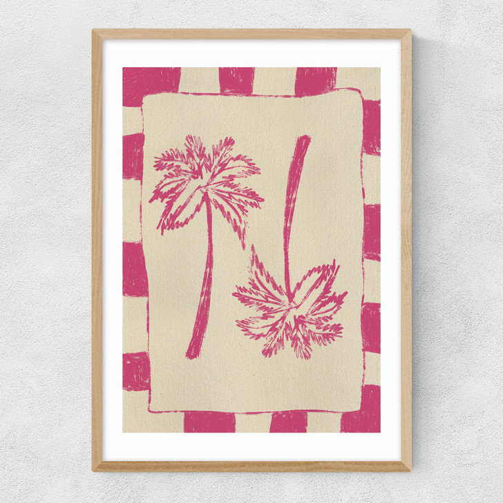 Palm Paradise (Pink) Narrow Oak Frame