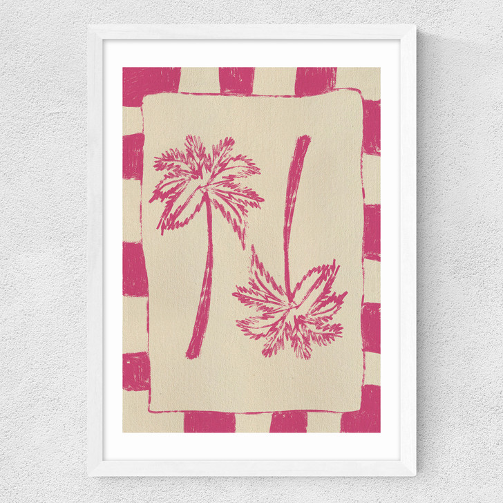 Palm Paradise (Pink) Medium White Frame