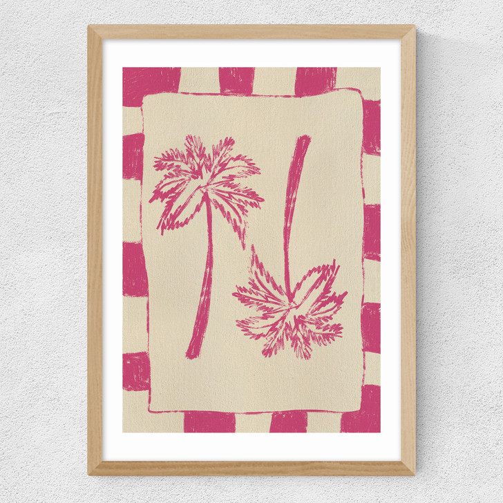 Palm Paradise (Pink) Medium Oak Frame