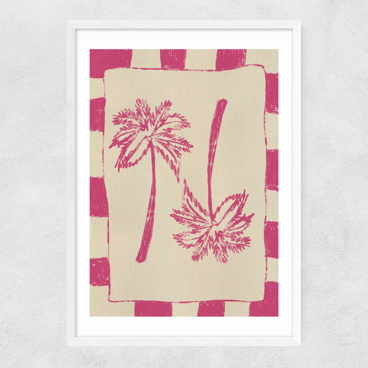 Palm Paradise (Pink) Narrow White Frame
