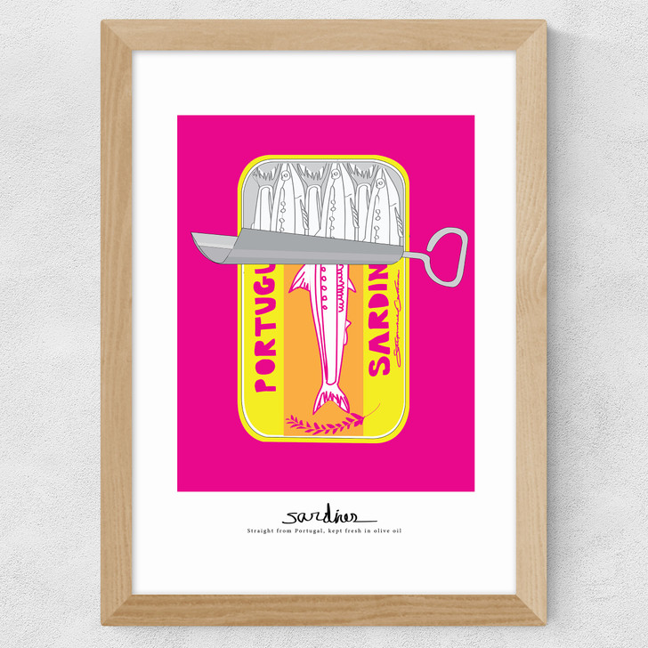 Still Life: Sardines Wide Oak Frame