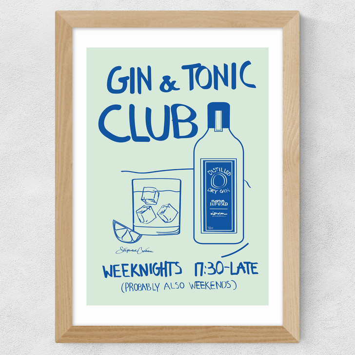 Gin & Tonic Club Wide Oak Frame